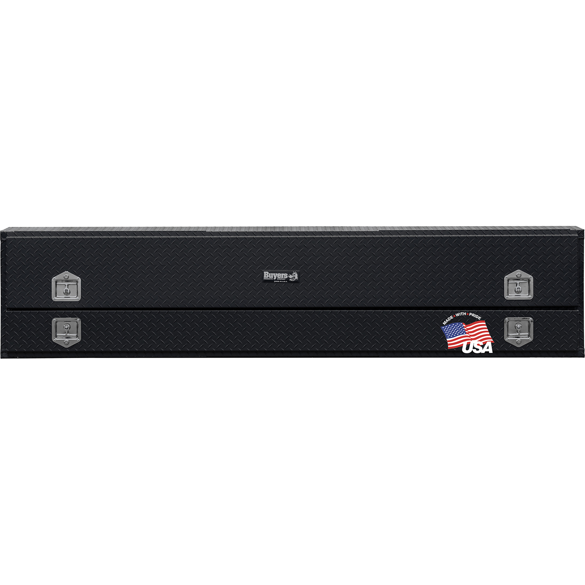 Buyers Products, 21x13x88 Black Diamond Tread Alum Contractor Box, Width 88 in, Material Aluminum, Color Finish Diamond Plate Matte Black, Model# 1735650